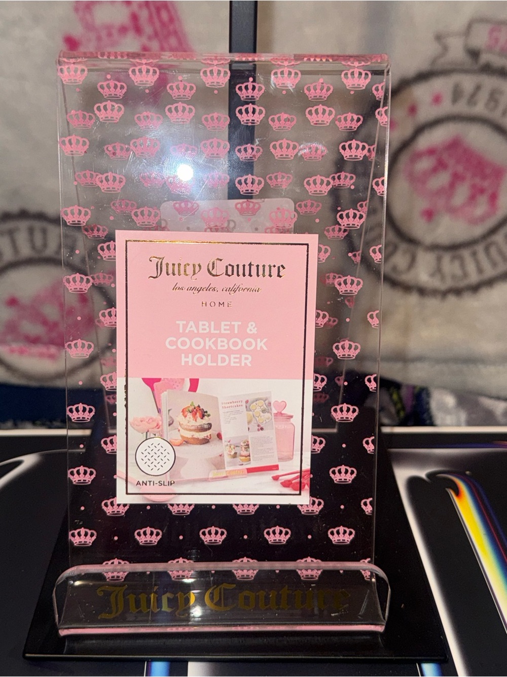 Juicy Couture Home Pink Crown Tablet & Cookbook Holder Acrylic Recipe Stand